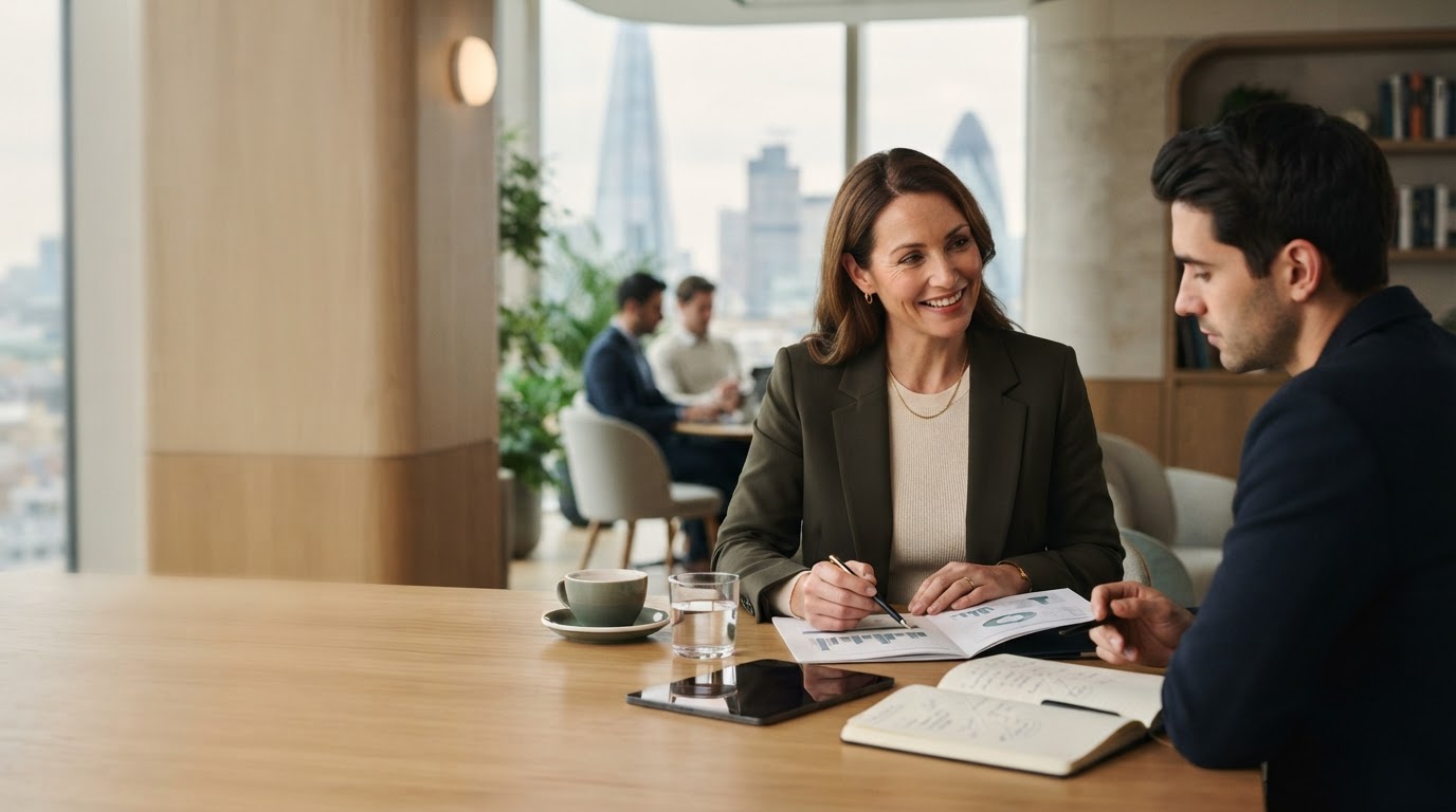 Zetta Asset adviser reviewing predictive income data on a laptop